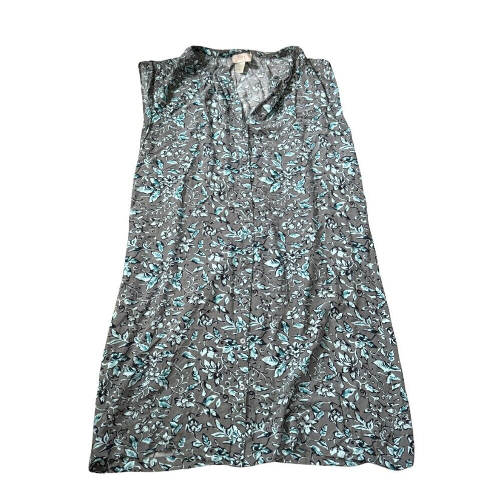 LOFT cap sleeve button up grey and blues dress size M